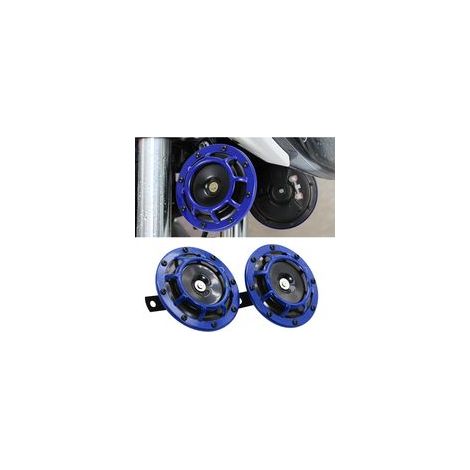 Lntyq 2 Pièces Klaxon Universel De Voiture, Kit Double Klaxon Métallique Super Fort à Tonalité Haute Et Basse Pour Voiture, Klaxon électrique Pour Voiture, Pour Camions, Motos(Bleu) (1/5)
