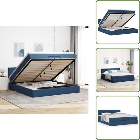 The Living Store Ottoman-Bett mit Matratze Blau 200x200 cm Stoff - Matratze (1/5)