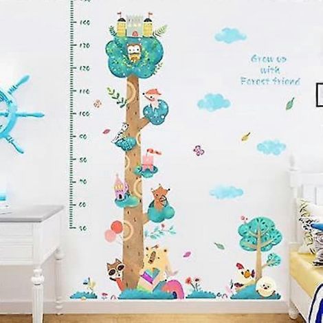 Toise murale autocollante avec animaux et arbre, mesurez la taille de vos enfants. Décoration murale amovible et facile à poser pour enfants. (1/5)