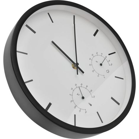 Horloge murale de style nordique avec thermomètre et hygromètre, horloge multifonctionnelle pour la maison, noire (1/5)
