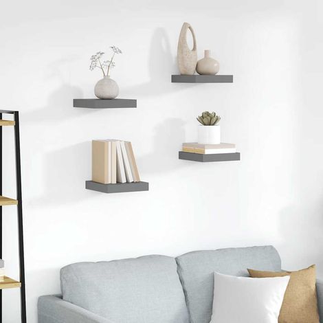 Schweberegale 4 Stk. Hochglanz-Grau 23x23,5x3,8 cm MDF