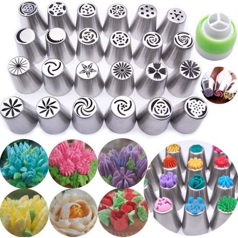 Ensemble 25 Douille et Connecteur Décor Fleur Gâteaux Pâtisserie Russe Cuisine (1/3)