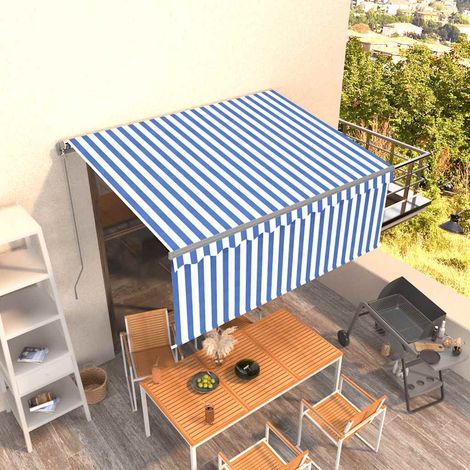 Toldo retráctil manual con persiana azul y  3,5x2,5 m