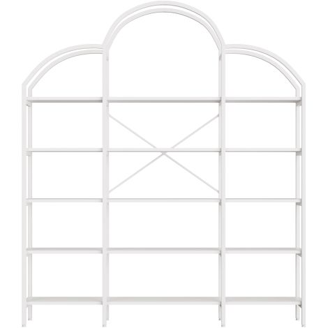 Étagère métallique de style moderne, dotée d'une structure robuste en acier tubulaire, d'un design géométrique, d'une configuration à plusieurs niveaux et d'accents décoratifs circulaires — idéale pou (1/5)
