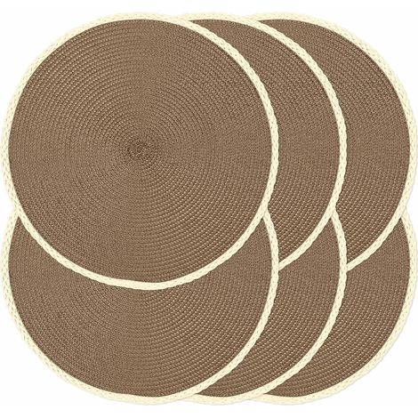 Lot de 6 sets de table ronds tressés de 38,1 cm, antidérapants, lavables à bords fins pour décoration de table de cuisine, salle à manger (marron, 6)'Bord Fin Beige, Marron 6 pcs'Bord Fin Beige, Marro (1/5)