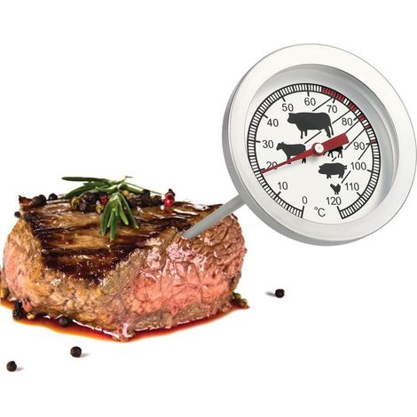 Termometro analogico per carne e arrosti da cucina con sonda in acciaio inox - Misura 5x12 cm, sonda lunga 10,5 cm - Range di temperatura da 0°C a 120 (1/5)