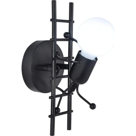 Indoor humanoid wall light, black iron stair wall light, simple style wall light, suitable for living room, hallway, bedroom, 220V, E27 bulb not included (1/5)