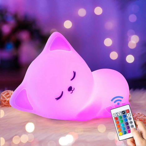 Filiyano – Lampe de chevet Rechargeable – Veilleuse Chat Bébé Mignonne, [16 Couleurs + Télécommande] Veilleuse Bébé avec Couleurs Remplaçables, Lampe (1/5)