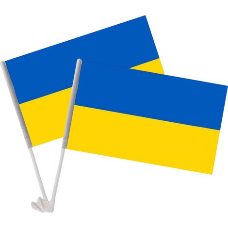 2-teiliges Ukraine-Flaggen-Set fürs Auto – Ukrainisches Polyesterbanner – Dekoration für drinnen und draußen (1/5)