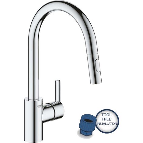 Grohe 31486001 Feel Miscelatore Monocomando Lavello Doccetta Estraibile 2 Getti Monoforo Bocca Girevole 360° colore Cromo (1/10)