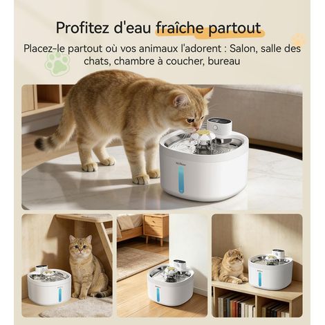 Fontaine à eau pour chat et chien avec détecteur de mouvement, abreuvoir intelligent silencieux en acier inoxydable sans fil, capacité 2.8L, autonomie longue durée (1/5)
