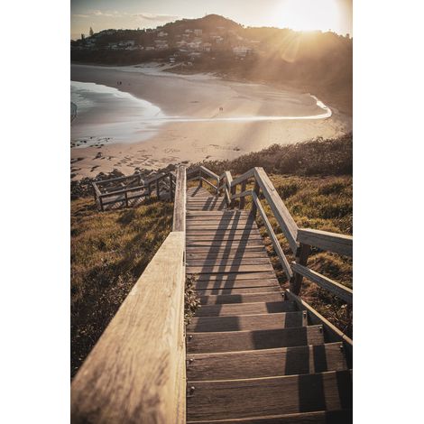 Tableau sur verre synthétique escalier pour la plage 80x120 cm - Impression sur Verre synthétique - Image HD  imprimée sur Verre synthétique - Tableau mural décoratif - Fabriqué en France (1/5)