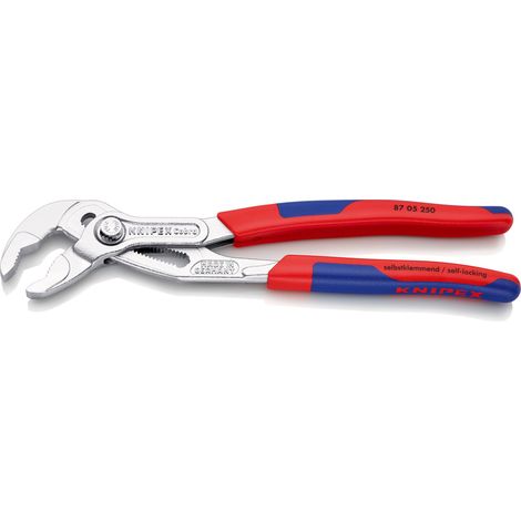 KNIPEX 87 05 250 Cobra® Pinza regolabile di nuova generazione per tubi e dadi rivestiti in materiale bicomponente, forma affusolata cromata 250 mm