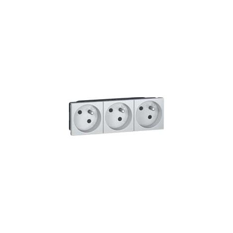 Triple prise de courant 2P+T inclinées à 45° précâblées IK07 Mosaic 6 modules avec bornes automatiques alu (079273)