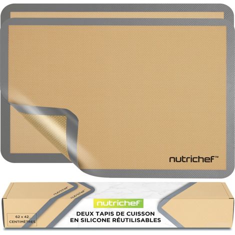 Tapis Cuisson Silicone Grand Format 62 x 42 cm Lot de 2 – Tapis Four Antiadhésif Réutilisable, Résistant Jusqu'à 250 °C, Compatible Congélateur et Lave-Vaisselle, Gris (1/5)