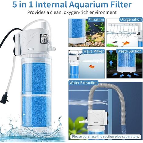 Aquarium Pump Filter Pumps and Filters Water Filtration Aquarium Fish Turtle Indoor Terrarium Small Silent Adjustable Flow Rate with Sponges (1/3)