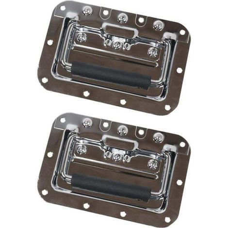 Lot de 2 poignées pliantes - Plateau encastrable - Ressort -16 x 10,7 cm - Argent