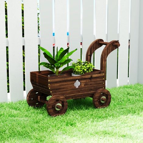Jardinière sur roulettes 68x38x52 cm en bois noir charbon, facile à déplacer pour jardin – MEUBLIV (1/5)