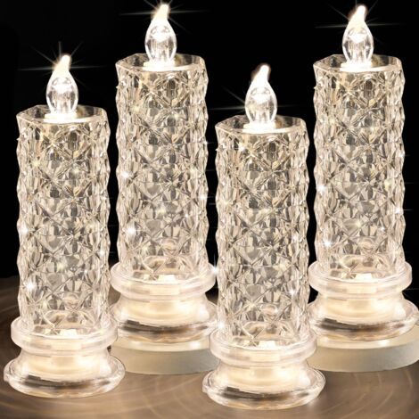 Rose Shadow Flammenlose LED-Kerzen, Set mit 4 romantischen batteriebetriebenen Kerzen, LED-Säulenkerzen für Valentinstag, Heiratsantrag, Jahrestag, Hochzeit, Weihnachtsdekoration (Weiß, Durchmesser 6, (1/4)