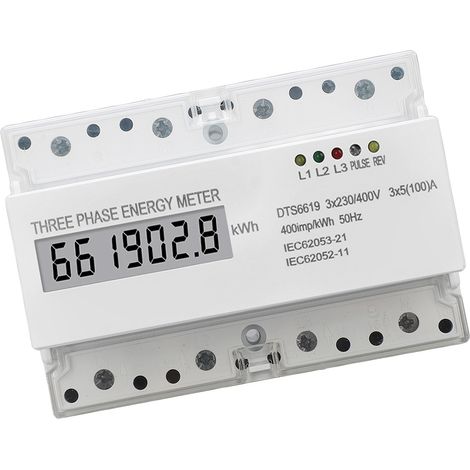 Compteur électrique triphasé rail DIN moniteur de consommation LCD 230V 400V 5-100A mesure d'énergie kWh (1/5)