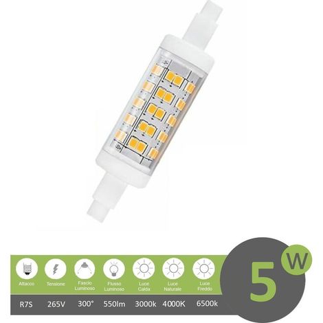 Lampadina led attacco R7S 78mm 5W luce calda fredda naturale Bianco freddo (1/3)