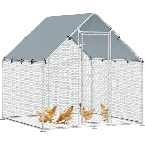 Poulailler en acier galvanisé, avec un toit résistant aux intempéries et aux UV et une porte verrouillable, 2x2x2 mètres, argent. (1/5)