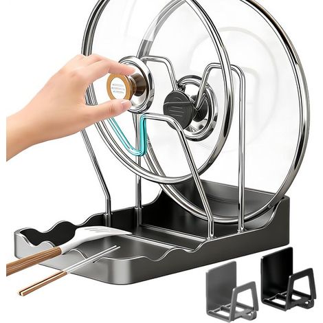 Porte-couvercle 2-en-1 – Acier inoxydable – Porte-cuillère et éponge – Gain de place – Cuisine (1/5)