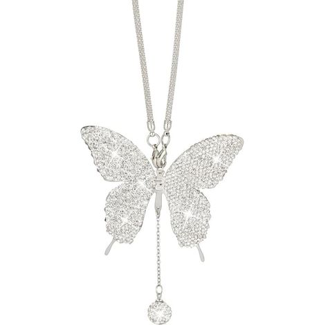Accessoire de voiture papillon scintillant en diamant - Breloque de rétroviseur en cristal pour femme, cadeau de Saint-Valentin - Argent (1/5)