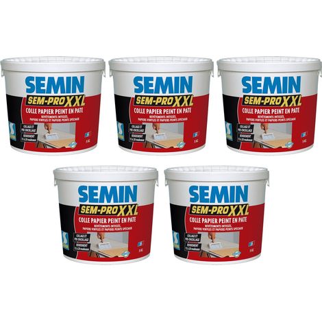 Lot de 5 colles pour papiers peints en pâte Semin Sem-Pro XXL - prêt à l'emploi - pot de 5 kg (1/5)