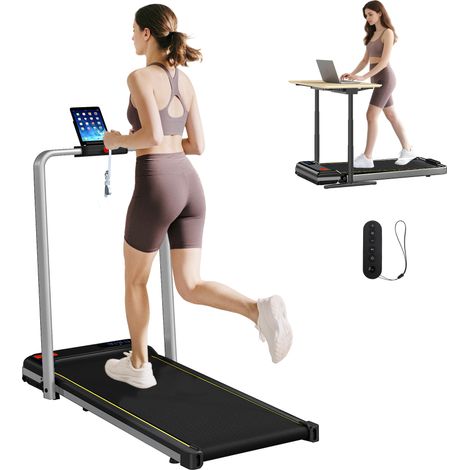 Folding Under Desk Walking Treadmill with Incline in Silver Tone for Home and Office Fitness (1/5)