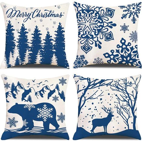 Lot de Housses Coussin Noël Forêt Wapiti Ours Polaire Modèle Décoratif Canapé Taie d'oreiller Décoration pour Chambre x cm 4 45 Bleu (1/3)
