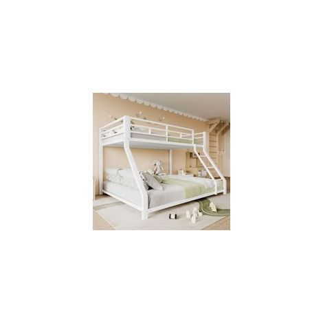 Lit superposé 90x200/140x200 cm avec barrières de sécurité et marches, certifié EN747, structure métallique, blanc(sans matelas)