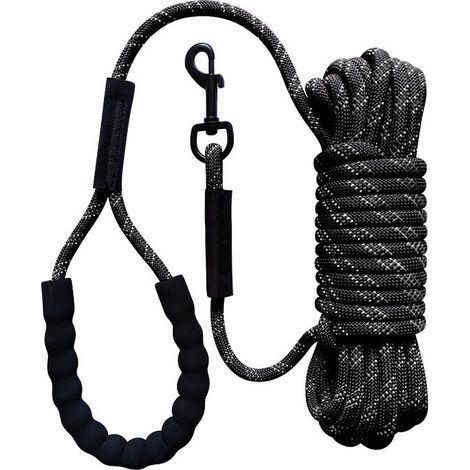 Longe pour Chien 10m, Long Laisse Chien Corde avec Poignée Rembourrée pour Chiens de Petites à Grandes Taille, Noir (1/5)