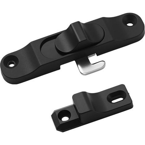 Adjustable locking latch for sliding or folding doors, made of PP plastic for secure attachment (black curved hook) (1/5)