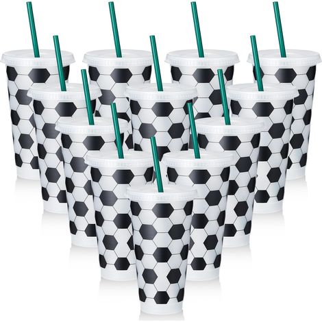 Lot de 12 gobelets en plastique sur le thème du football (710 ml / 24 oz, avec couvercles et pailles, réutilisables) (1/5)