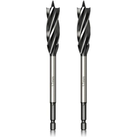Professionnel Foret à Bois 17mm x 165mm x 2Pcs Mèche à Tarière avce Auto-alimenté Pointe Pilote, 1/4 Pouce Tige Hexagonale Foret pour le Travail du Bois (1/4)