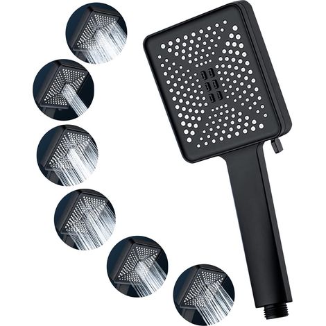 6 Modes de Pulvérisation, Douche Chrome, Economiseur d'eau Douche Carrée Grande ， Pommeau Douche à économie d'eau à Haute Pression (1/5)