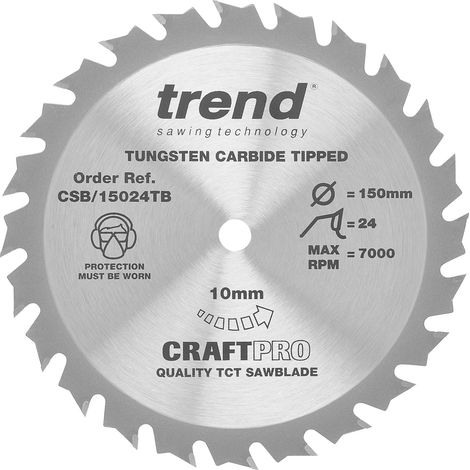 Trend Lama per Sega Circolare CraftPro a Kerf Sottile TCT per Seghe Circolari Einhell TE CS18LI PXC, 150 mm x 24 Denti x Foro da 10 mm, Punta in Carburo di Tungsteno, CSB/15024TB