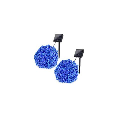 JSSEVN- [Lot de 2] Guirlande Lumineuse Exterieure Solaire , 22M 200 LED Guirlande Solaire Exterieur 8 Modes étanche Guirlande LED Solaire Pour Jardin,Terrasse,Cour,Noël,Mariage,Fête(Bleu) (1/5)