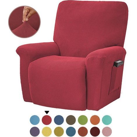 (rouge)Housses de Fauteuils Relax 1 Places, Jacquard à carreaux Extensible Housse pour Canapé Relax, rouge (1/5)