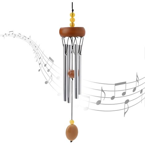 Mini carillon éolien en aluminium de 27,6 cm avec 4 tiges, carillon commémoratif pour extérieur, petits cadeaux, ton profond, unique, jardin, terrasse, décoration d'intérieur, marron (1/5)