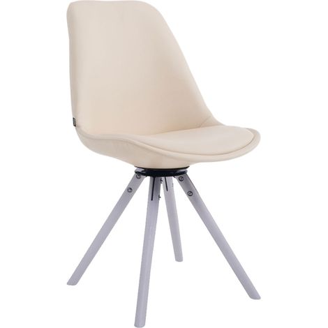 Chaise visiteur pivotante 360° revêtement similicuir crème piètement bois de hêtre style scandinave moderne 100008708