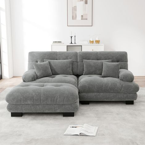 Canapé modulaire avec ottomans 4 places gris en chenille avec coussins et assise profonde (1/5)