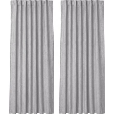 Marlow 100% Blackout Curtains Thermal Linen Look Pair Ready Made 46x54 in Grey (1/5)
