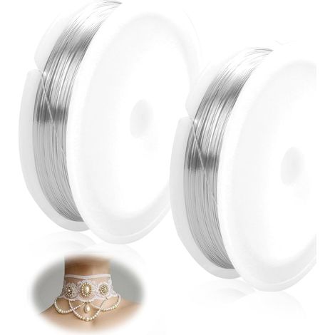 Lot de 2 fils de bricolage fin, 0,3 mm x 50 m, fil galvanisé, flexible, pour bricolage, bijoux, bracelets, colliers, boucles d'oreilles, inoxydable et résistant à la corrosion (1/5)