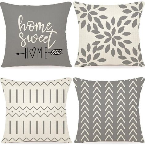Lot de 4 Housse de Coussin Décoratif Canapé Taie d'oreiller Housses de Coussin en Lin d'extérieur Décoration pour Chambre, Chaise, Lit,Jardin 40x40CM, Gris (1/4)