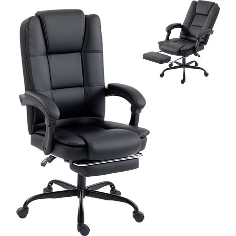 Chaise de bureau ergonomique - HOMCOM - hauteur réglable - repose-pieds rétractable - PU - 65 x 67 x 122 cm - noir (1/5)
