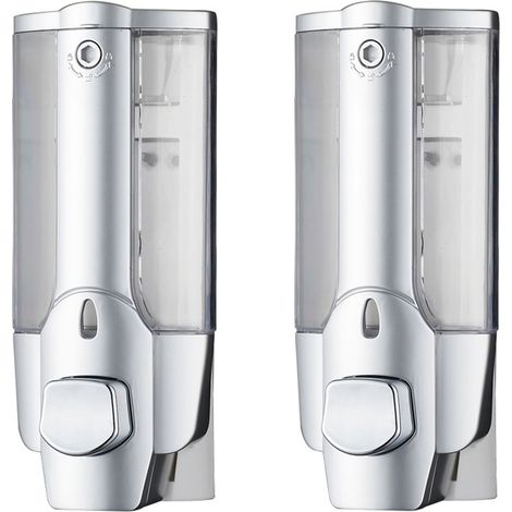 Distributeur de savon mural - Chrome - 500 ml - Pour gel douche et shampoing - Lot de 2
