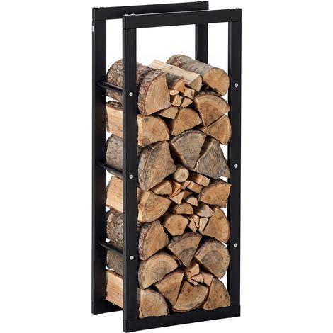 Support vertical à bûches en métal noir pour une utilisation intérieure et extérieure. capacité de charge maximale de 100 kg. 40 x 25 x 100 cm (1/5)