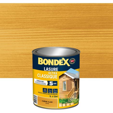 Bondex – Lasure extérieure fongicide 5 ans chêne clair 1 L – Aspect satiné – Protection durable pour bois – Résines acryliques